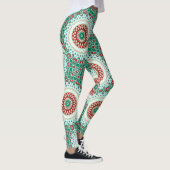 Kerst Mandala in rood, groen en Frosted Blue Leggings (Rechts)