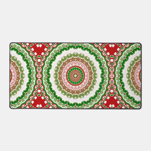 Kerst Mandala in rood, groen en warm goud Bureaumat (Voorkant)