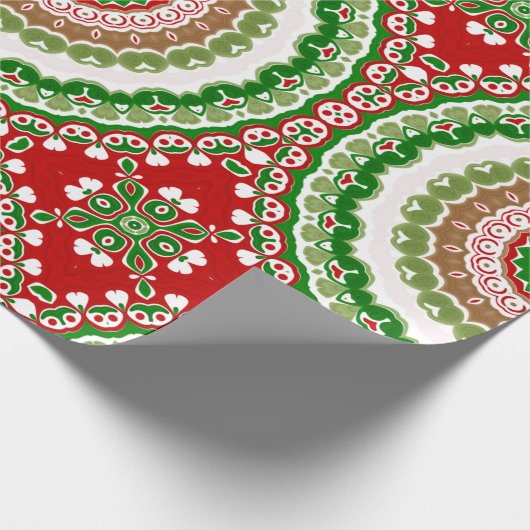 Kerst Mandala in rood, groen en warm goud Cadeaupapier (Hoek)