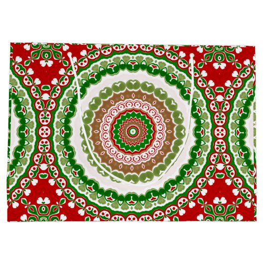 Kerst Mandala in rood, groen en warm goud Groot Cadeauzakje (Achterkant)
