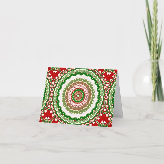 Kerst Mandala in rood, groen en warm goud Kaart (Voorkant)