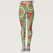 Kerst Mandala in rood, groen en warm goud Leggings (Voorkant)