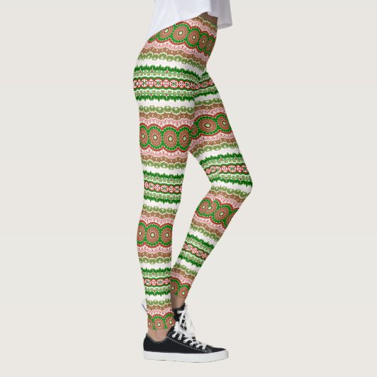 Kerst Mandala in rood, groen en warm goud Leggings (Rechts)