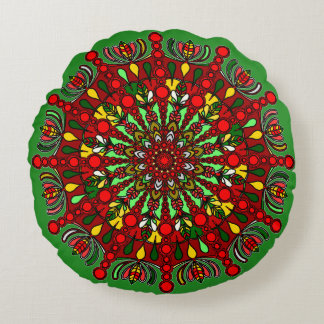 Kerst Mandala Vloerkussen - Handgetekend Rond Kussen