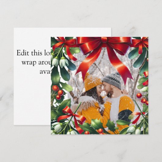 Kerst maretak grens met rode boog feestdagenkaart (Voorkant / Achterkant)