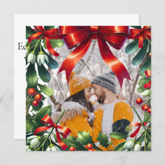 Kerst maretak grens met rode boog feestdagenkaart