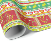 Kerst maretak patrijs hart streep patroon cadeaupapier (Rol Hoek)