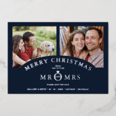 Kerst Marine Chic Luxe Chic Zilver 2 Foto's Folie Feestdagenkaart (Voorkant)