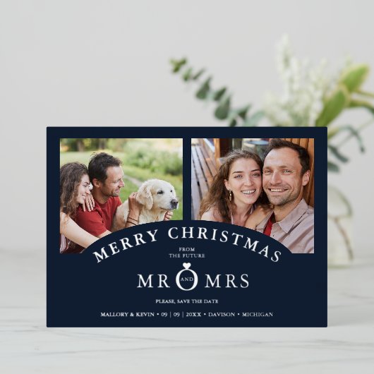 Kerst Marine Chic Luxe Chic Zilver 2 Foto's Folie Feestdagenkaart (Staand Voorkant)