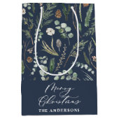 Kerst marine modern minimal elegante botanische medium cadeauzakje (Voorkant)