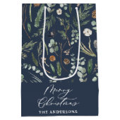 Kerst marine modern minimal elegante botanische medium cadeauzakje (Achterkant)