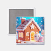 Kerst Marshmallow Gingerbread House Magnet (Voorkant / Achterkant)
