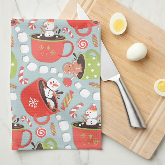 Kerst Marshmallow Snowman Hot Cocoa Theedoek (Quarter Fold)