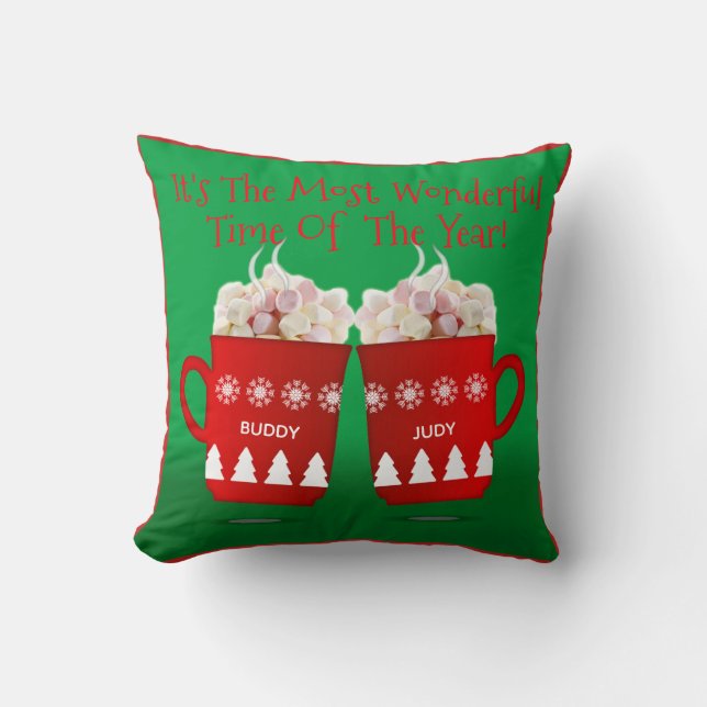 kerst marshmallow warme chocolade kussen groen (Voorkant)
