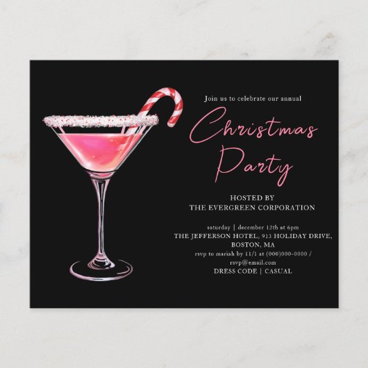 Kerst Martini Cocktail Party Budget Uitnodiging (Voorkant)