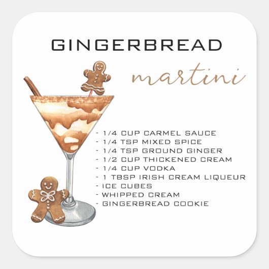 Kerst Martini Cocktail Recept Peperkoek Vierkante Sticker (Voorkant)