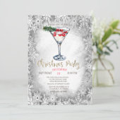 Kerst Martini Snowflakes Grijze Kerst Kaart (Staand voorkant)