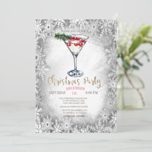 Kerst Martini Snowflakes Grijze Kerst Kaart (Staand voorkant)