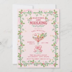 Kerst Martinis en Mahjong Feest Kaart
