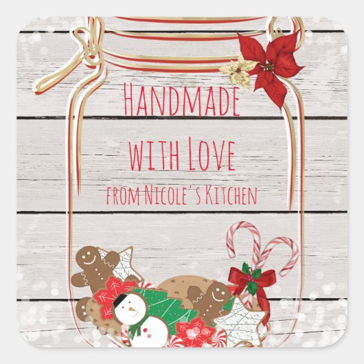 Kerst Mason Cookie Jar Vakantie Favor Vierkante Sticker (Voorkant)