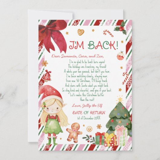 Kerst Meisje Brief van Elf Letter Kaart (Voorkant)