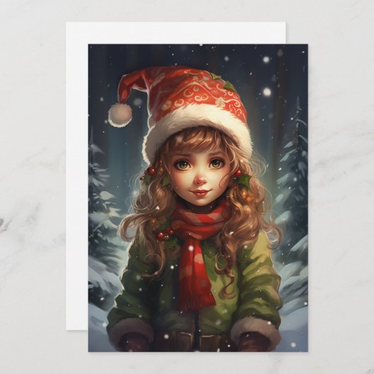 Kerst Meisje Elf Feestdagenkaart (Voorkant / Achterkant)