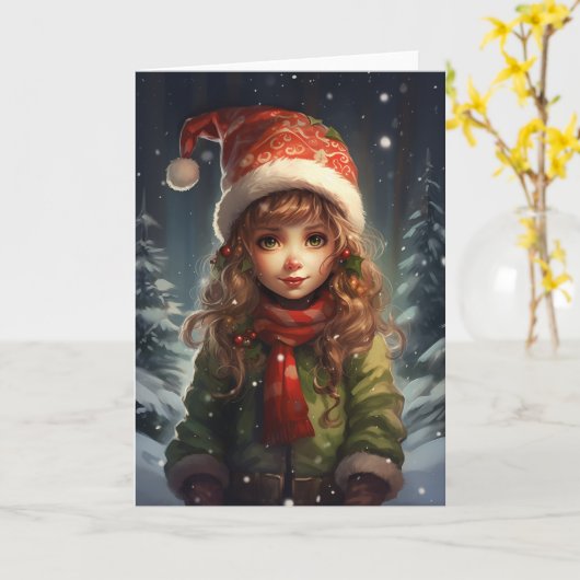 Kerst Meisje Elf Kaart (Gele Bloem)