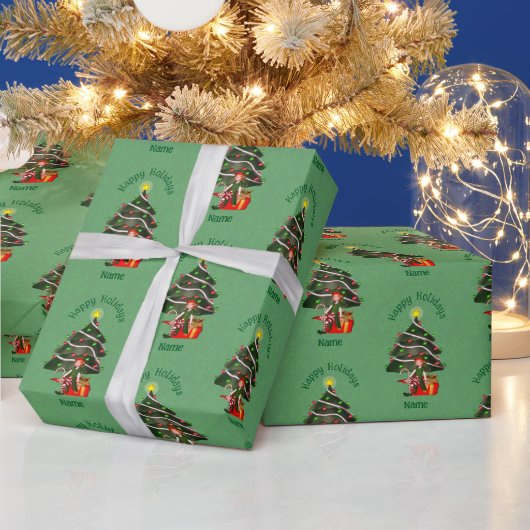 Kerst Meisje Elf Tree Cadeau Schattig Gepersonalis Cadeaupapier (Feestdagen)