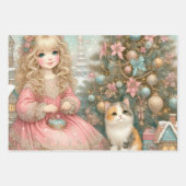 Kerst meisje en katten papier inpakpapier vel (Voorkant 3)