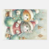 Kerst meisje en katten papier inpakpapier vel (Voorkant 2)