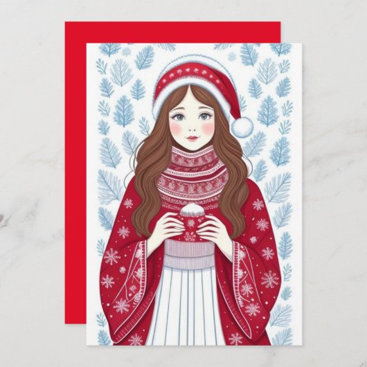 Kerst Meisje Flat Vakantie Kaart (Voorkant / Achterkant)