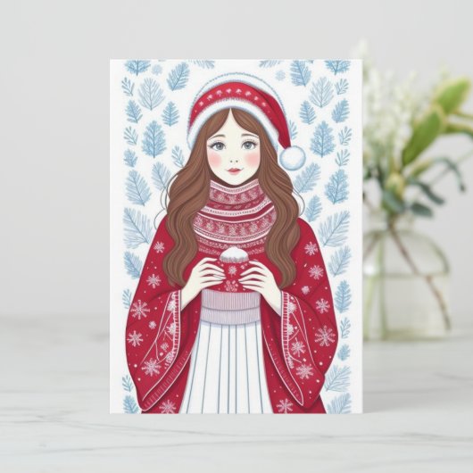 Kerst Meisje Flat Vakantie Kaart (Staand voorkant)
