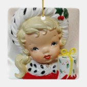 Kerst Meisje Kind Hoofd Vaas Cadeau Holly Schattig Keramisch Ornament (Achterkant)