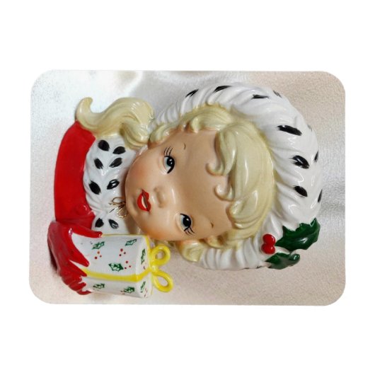 Kerst Meisje Kind Hoofd Vaas Cadeau Holly Schattig Magneet (Horizontaal)