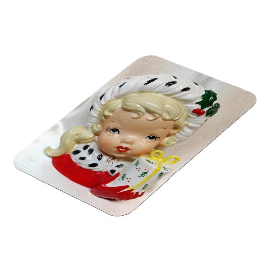 Kerst Meisje Kind Hoofd Vaas Cadeau Holly Schattig Magneet (Linkerzijde)