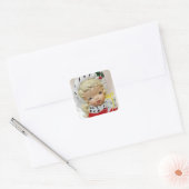 Kerst Meisje Kind Hoofd Vaas Cadeau Holly Schattig Vierkante Sticker (Envelop)