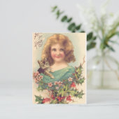 Kerst Meisje Met Kat Feestdagenkaart (Staand voorkant)