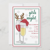 Kerst Meisjes Nacht Santa Wijn Champagne Kaart (Voorkant)