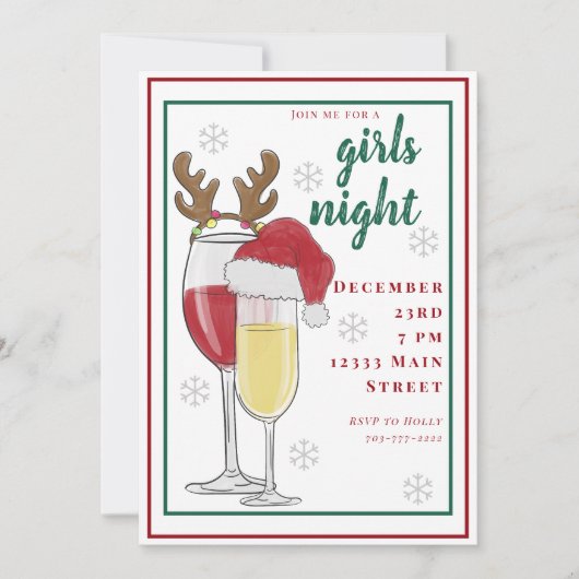 Kerst Meisjes Nacht Santa Wijn Champagne Kaart (Voorkant)