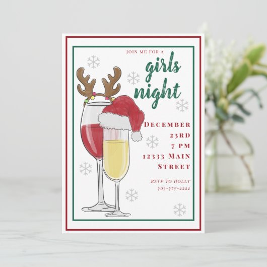 Kerst Meisjes Nacht Santa Wijn Champagne Kaart (Staand voorkant)