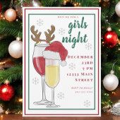 Kerst Meisjes Nacht Santa Wijn Champagne Kaart