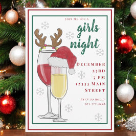 Kerst Meisjes Nacht Santa Wijn Champagne Kaart