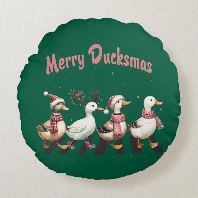 Kerst Merry Ducksmas Ronde Kussen (Voorkant)