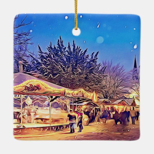 Kerst Merry Go Round en de Duitse kerk Keramisch Ornament (Achterkant)