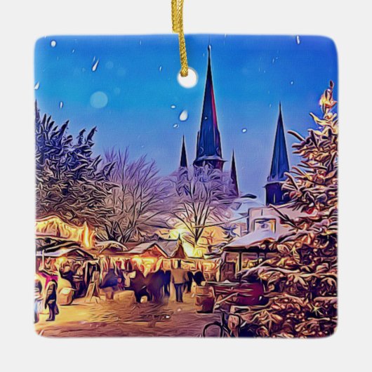 Kerst Merry Go Round en de Duitse kerk Keramisch Ornament (Voorkant)