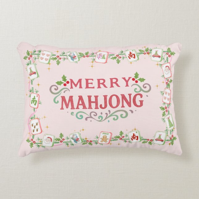 Kerst Merry Mahjong Accent Kussen (Voorkant)
