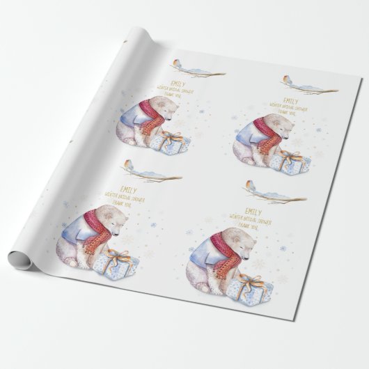 Kerst met beer Persoonlijke wonderland beer Robin Cadeaupapier (Uitgerold)