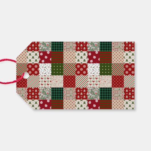 Kerst met bewerkbare vreugde | Patchwork Cadeaulabel (Achterkant Horizontaal)