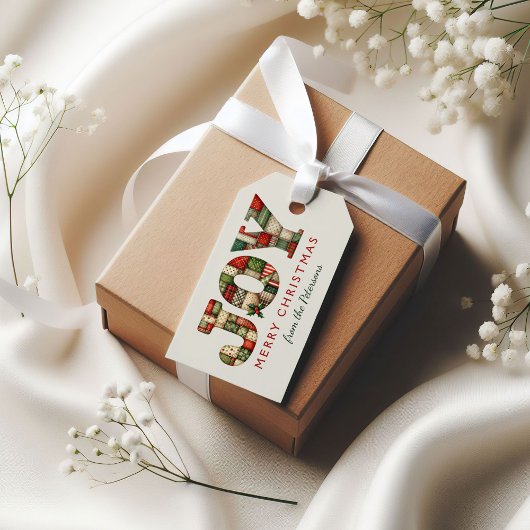 Kerst met bewerkbare vreugde | Patchwork Cadeaulabel