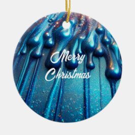 Kerst met blauwe iriserende vloeistofdruppels keramisch ornament